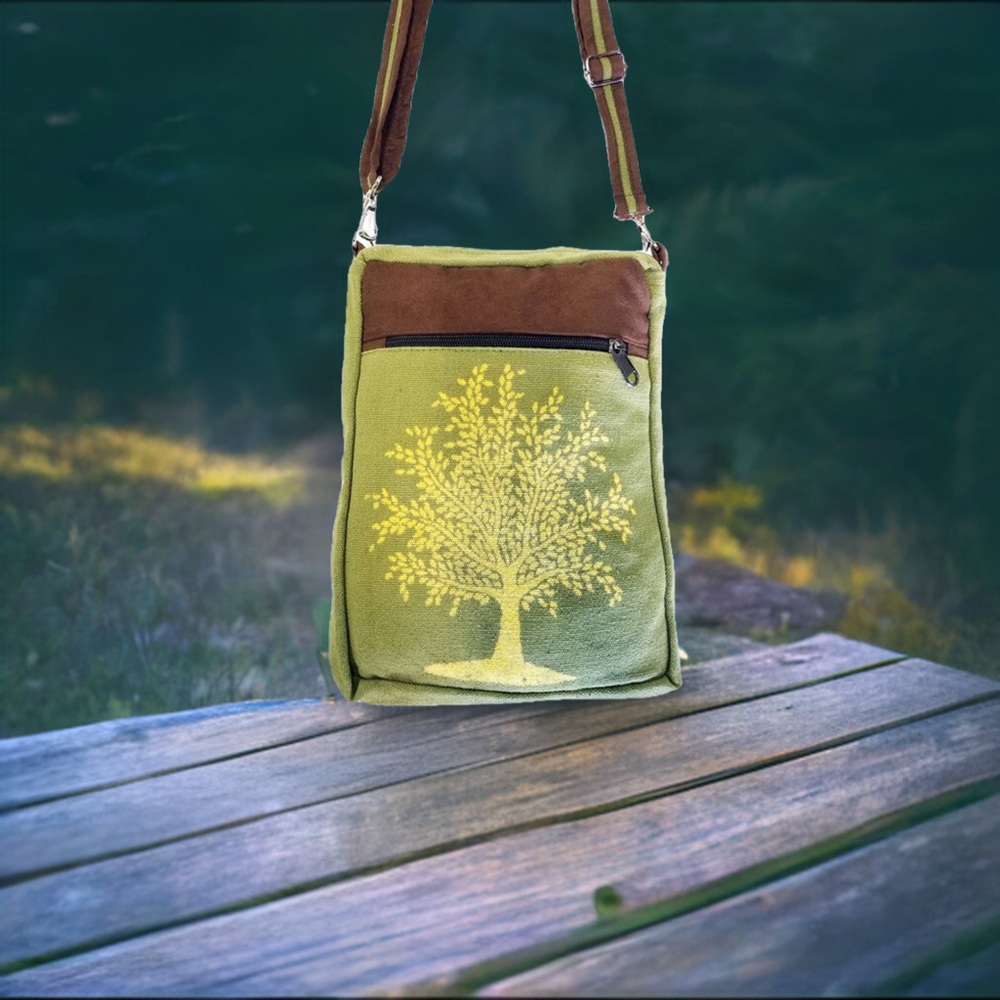 Elegant Green and Brown Crossbody Bag with Tree Design - Picture 3 of 3